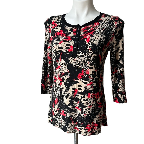 Laura Ashley 3/4 Sleeve Henley Snap Button Top, Sz S - Picture 4 of 10